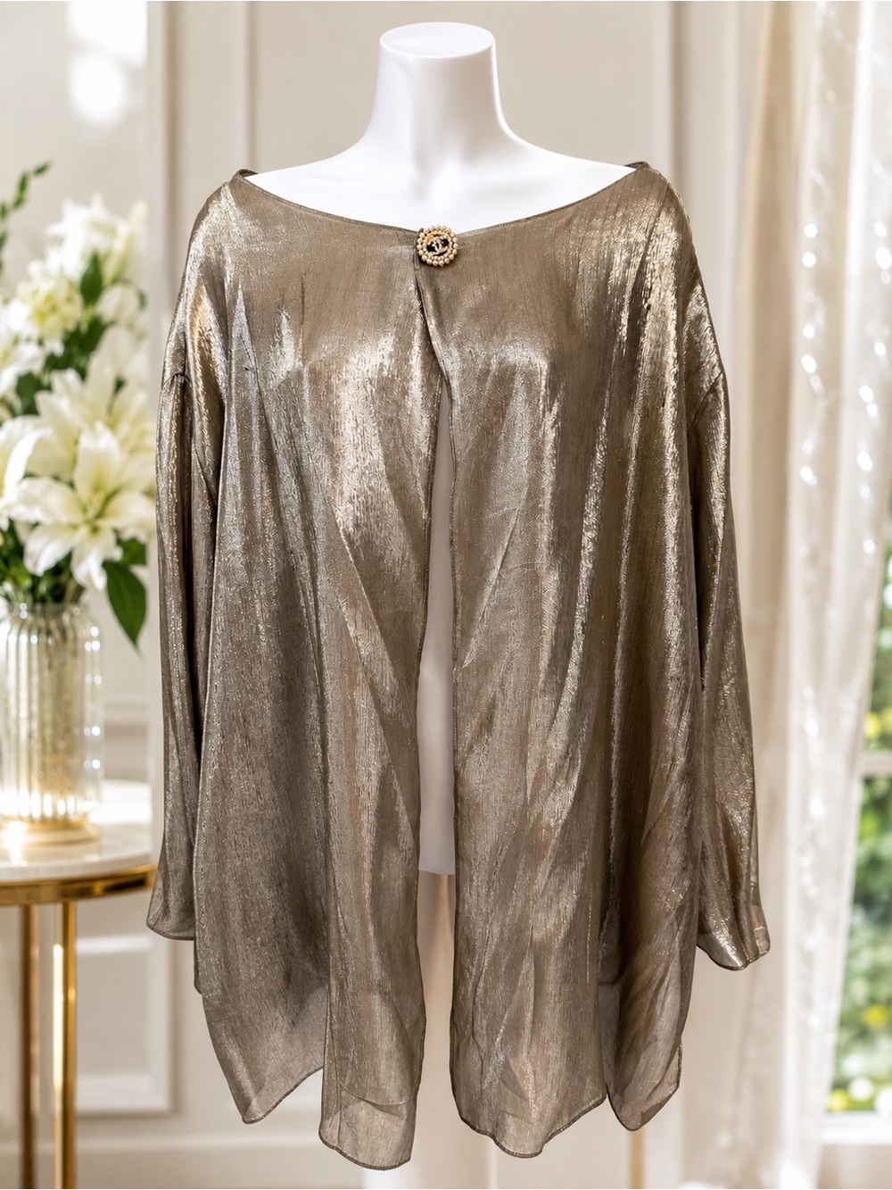 DONNA KARAN INTIMATES LUXURY LINE NEW GOLDEN Open Front Cape/Cover Up/Tunic